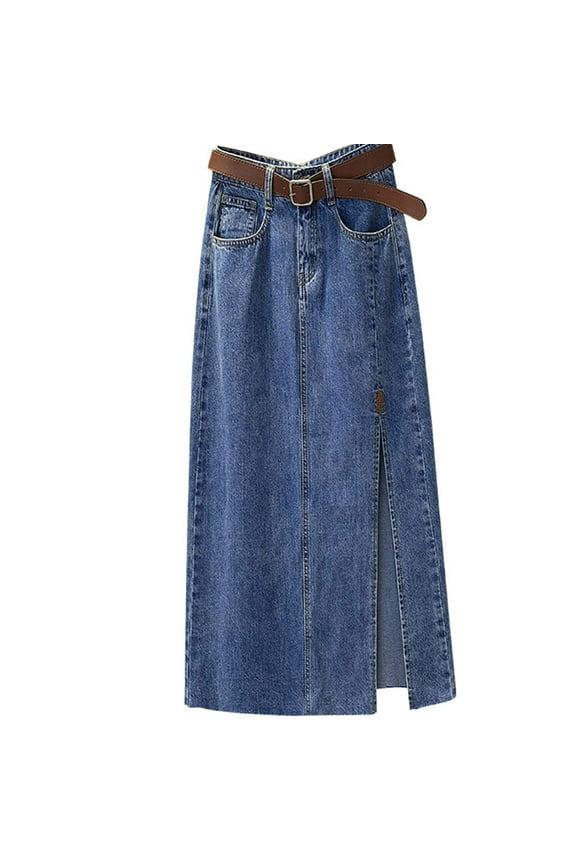Clearance Skorts for Woman Women's Embroidery High Waisted Mid Length Spring and Summer New Slimming Slit Bag Hip A Line Skirt Denim Skirt Jean Skirts for Women Denim Blue