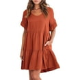 thumbnail image 1 of Lisingtool Summer Dresses for Women Sundresses for Women Ladies Summer Casual V Neck Layered Ruffle Hem Pocket A Line Swing Beach Short Sleeve Dress S-XXL, 1 of 7