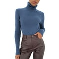thumbnail image 1 of Clearance! Lisingtool thermal underwear for women Women Soft Sweater Slim Fit Lightweight Long Sleeve Turtleneck Tops Undershirt Sexy Knitted Warm Fitted Fashion Pullover Sweater Dark Blue, 1 of 8