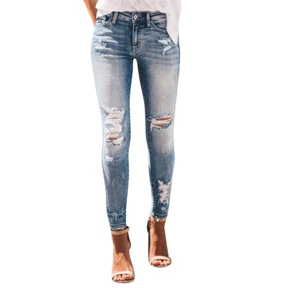 Lisingtool Clearance Women's Pants Casual Distressed Denim Jeans Women Hole Pants Bottoms Ripped Women's Jeans S-3XL Clearance sale