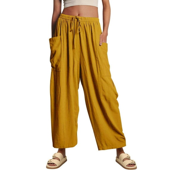 Lisingtool Clearance Women's Pants Women‘S Linen Wide Leg Pants 2023 Casual Loose Lightweigt Beach Palazzo Harem Pants S-3XL Clearance sale