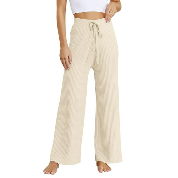 Lisingtool Clearance Women's Pants Womens Rib Knit Wide Leg Pants Elastic Waist Casual Flowy Sweater Pants S-XL Clearance sale
