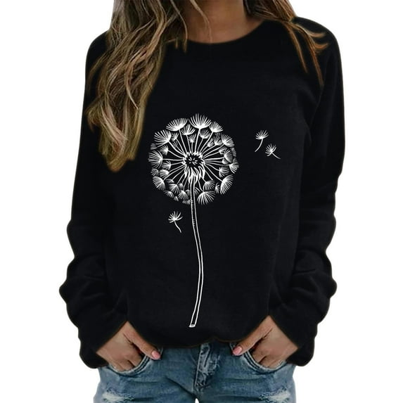 Lisingtool Hoodies for Women Womens Print O Neck Sweatshirt Round Neck Fit Pullover Tops Casual Long Sleeve Workout Shirts Loose Blouse S-XXL