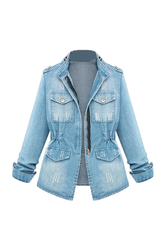 Coats For Women Plus Size Casual Womens Ladies Denim Oversize Jeans Chain Jacket Pocket Coat White Xl