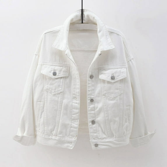 Labakihah Coats For Women Womens Candy Color Denim Jacket Relaxed Fit Casual Jean Trucker Jacket White M