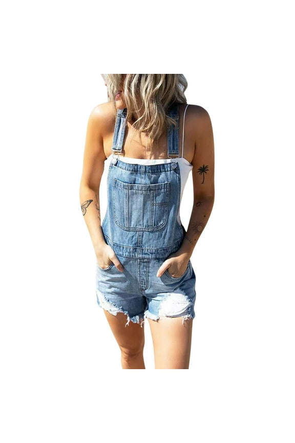 Denim Jumpsuit Women Shortalls Basic Stretch Denim Jean Shorts Overalls Rompers Jumpsuits for Women Blue