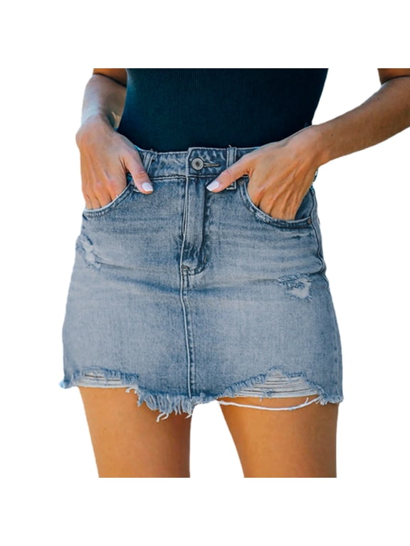Denim Skirt Denim Waist Casual Jean Skirt Women's A Line High Short Skirts for Women Blue