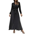 thumbnail image 1 of Lisingtool Dresses for Women 2023 Autumn And Winter Women's Long Sleeved V Neck Dress Pleated A Line Skirt in The Long Casual Skirt Homecoming Dresses Black, 1 of 7