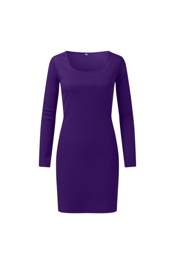 Dresses for Women 2023 Womens Long Sleeve Square Neck Split Slim Fit High Waist Stretch Midi Bodycon Dress Homecoming Dresses Purple