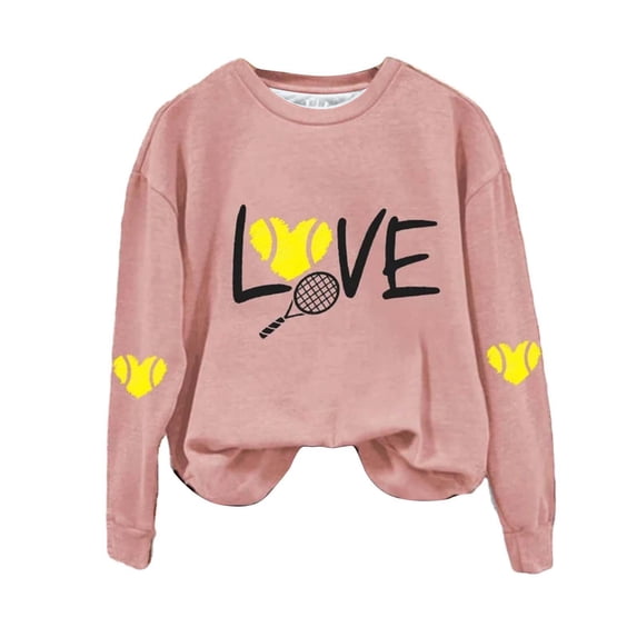 Lisingtool Essential Hoodies Women's Love Tennis Casual Hoodie Long Sleeve Sweatshirts Soft Printed Shirts Women's Winter Sweatshirt Tops Long Sleeve Tops Pink
