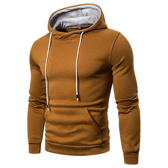 Lisingtool Hoodies For Men Men'S Sweater Solid Color Loose Large Size Hooded Sweater Top Khaki