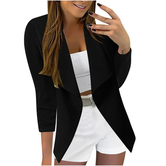 Clearance! Lisingtool Blazers for Women Women Blazers Coat Slim Cardigan Work office Suit 3/4 Sleeve Jacket formal Coat Black Promotion Sale