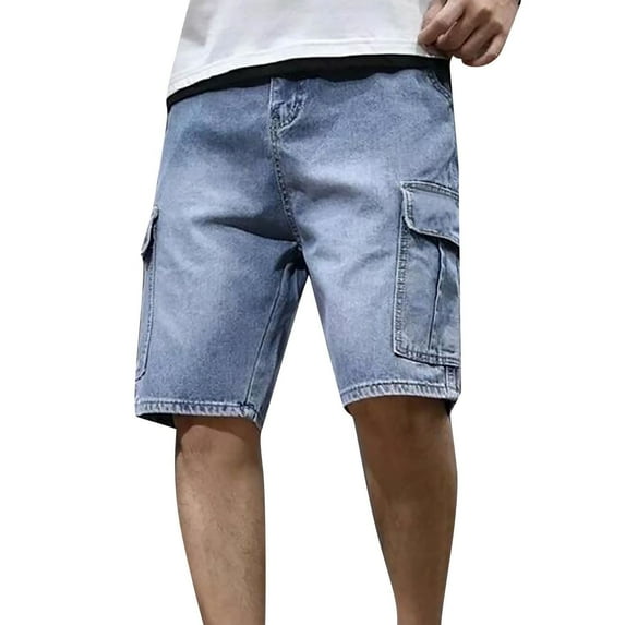 Lisingtool Jeans for Men Summer Solid Color Denim Shorts Korean Version of the Trend Men's Medium Pants Five Point Pants Suit Shorts Cargo Pants Mens Shorts Blue