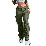 Lisingtool Jeans for Women High Waist Baggy Cargo Pants Cargo Jeans Jogger Pocket Loose Fit Straight Wide Leg Trouser Pants for Women Green
