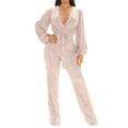 thumbnail image 1 of Lisingtool Jumpsuits for Women Women's Fashion Casual V Neck Long Sleeve Sequin Jumpsuit Wide Leg Pants Jumpsuit Pants for Women Pink, 1 of 9