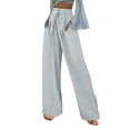 thumbnail image 1 of Lisingtool Linen Pants Womens Casual Solid Color Loose Pockets Elastic Belt Waist Pants Long Trousers Pants for Women Grey, 1 of 6