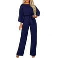 thumbnail image 1 of Lisingtool Long Sleeve Jumpsuit Women's Spring and Summer Fashion Loose Solid Color Workplace Wind Bat Long Sleeved Lace up Pants Jumpsuits for Women Dressy Navy, 1 of 9