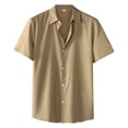 thumbnail image 1 of Lisingtool Mens Shirts Casual Men's Loose Lapel Short Sleeve Cuff Button Solid Color Shirt Beach Summer Top Tops Khaki, 1 of 3