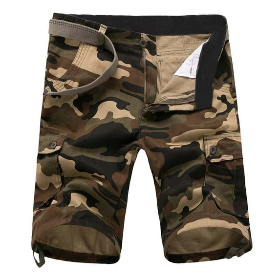 Lisingtool Mens Shorts Male Fashion Casual Plaid Camouflage Multi Pocket Zipper Buckle Cargo Pants Outdoor Shorts Tooling Shorts Work Pants for Men Camouflage