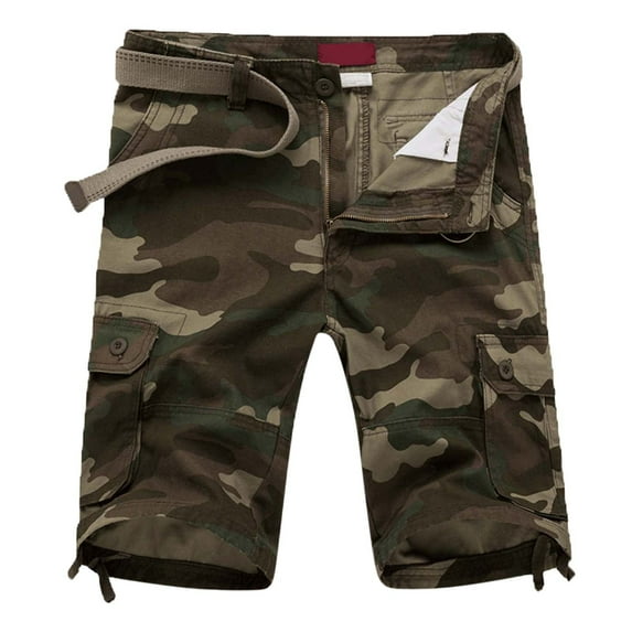Lisingtool Mens Shorts Male Fashion Casual Plaid Camouflage Multi Pocket Zipper Buckle Cargo Pants Outdoor Shorts Tooling Shorts Work Pants for Men Green