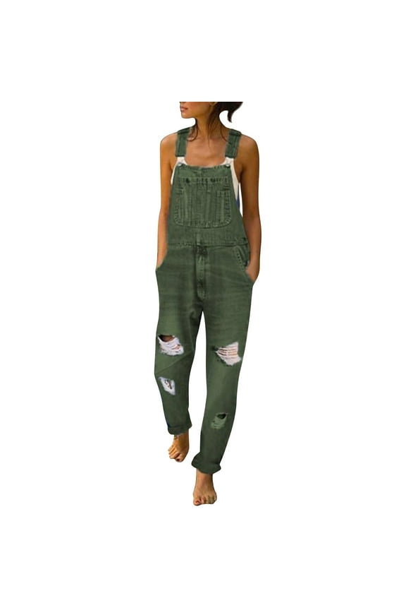 Pants For Women Women'S Casual Vintage Overalls Loose Straight Denim Bib Overall Jean Pants Green