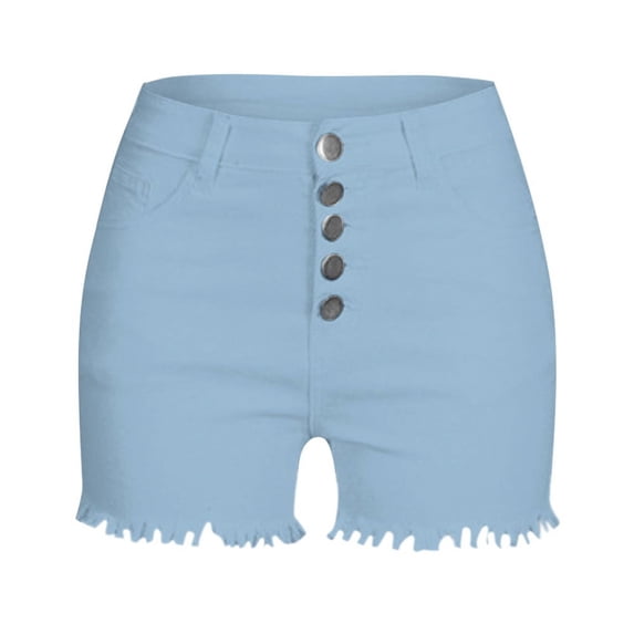 Lisingtool Pants for Women Shorts for Women Jean Shorts Womens High Waisted Shorts Women Women's Spring/Summer Solid Color High Belt Button Tassel Feet Denim Shorts Light Blue