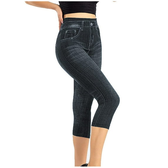 Lisingtool Pants for Women Jeans for Women Baggy Jeans High Waisted Jeans for Women Waist Elastic Capris Jeans Leggings High Leggings Women's Imitation Pants Black