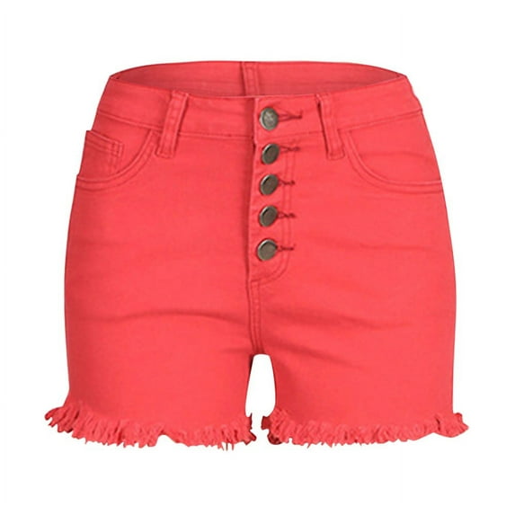 Lisingtool Pants for Women Shorts for Women Jean Shorts Womens High Waisted Shorts Women Women's Spring/Summer Solid Color High Belt Button Tassel Feet Denim Shorts Red