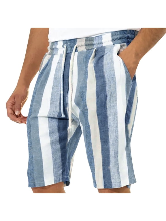 Pants for Men Mens Capris Casual Lightweight Shorts with Drawcord Elastic Waist Beach Yoga Belt Pocket Work Pants for Men Dark Blue