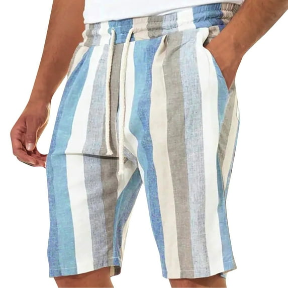 Lisingtool Pants for Men Mens Capris Casual Lightweight Shorts with Drawcord Elastic Waist Beach Yoga Belt Pocket Work Pants for Men Light Blue