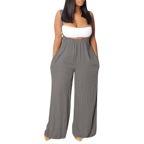 Lisingtool Plus Size Jumpsuit for Curvy Women Plus Size Jumpsuits for Women Dressy Wide Leg Jumpsuits Halter Rompers Summer Linen Formal Jumpsuit Womens Overalls Grey
