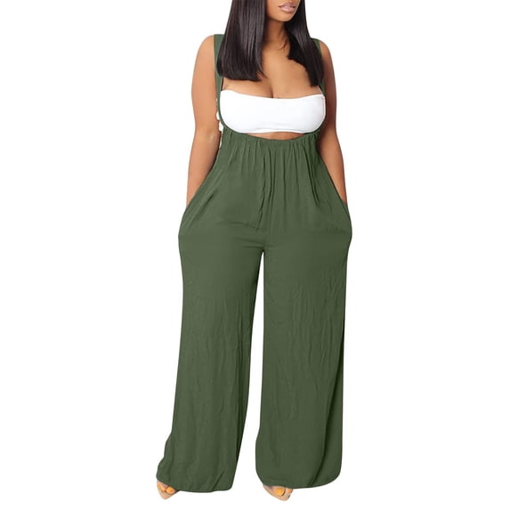 Lisingtool Plus Size Jumpsuit for Curvy Women Plus Size Jumpsuits for Women Dressy Wide Leg Jumpsuits Halter Rompers Summer Linen Formal Jumpsuit Womens Overalls Green