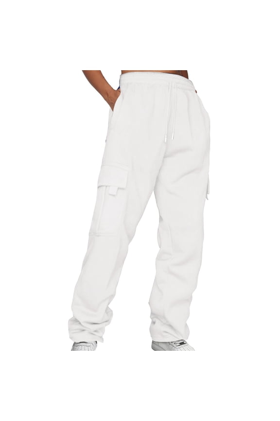 Plus Size Pants for Women Ladies' Solid Drawstring Elastic Waist Pocket Pants Slacks