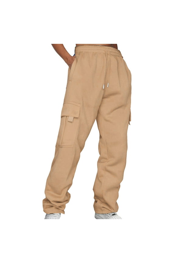 Plus Size Pants for Women Ladies' Solid Drawstring Elastic Waist Pocket Pants Slacks