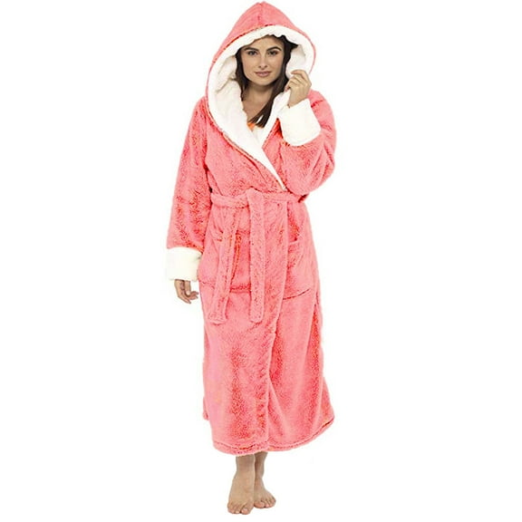 Lisingtool Robes For Women Women Winter Plush Lengthened Shawl Bathrobe Home Clothes Long Sleeved Robe Coat Pink