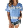 thumbnail image 1 of Lisingtool Shirts for Women Womens Plus Size Daily Summer Spring Summer Casual Round Neck Short Sleeve Tie Dye Print Patchwork Crew Neck T Shirt Casual Tee Tops(S 5Xl) Teacher Shirts Womens Tops Blue, 1 of 7