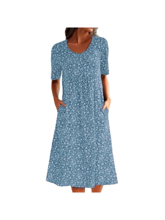 Summer Dresses for Women 2024 Sundresses for Women 2024 Casual Dresses for Women Floral Dresses for Women 2024 Plus Summer Dresses Size Sleeve Women's Dress Blue