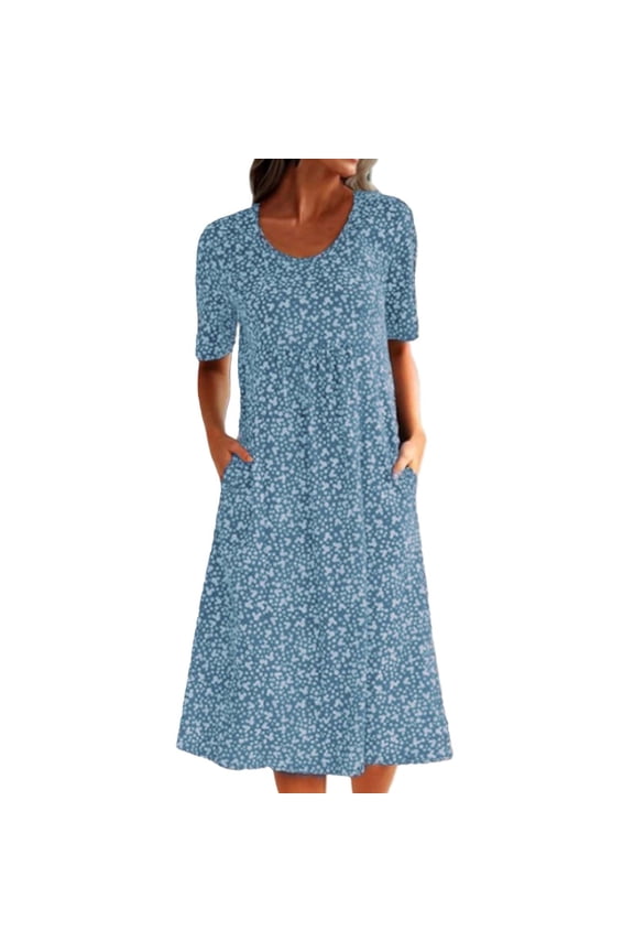 Summer Dresses for Women 2024 Sundresses for Women 2024 Casual Dresses for Women Floral Dresses for Women 2024 Plus Summer Dresses Size Sleeve Women's Dress Blue