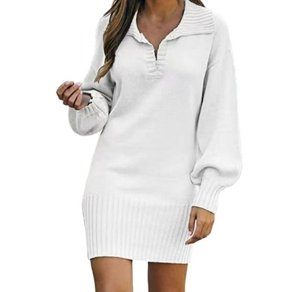 Lisingtool Sweater Dress Women's Long Sleeve Fashionable Solid Sweater Medium Length Wool Dress Knitted Dress Fall Dresses White