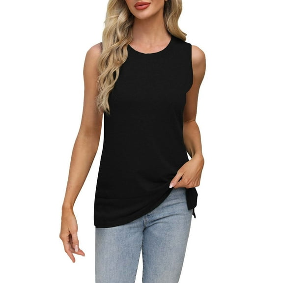Lisingtool Tank Top Women Casual Soft Loose Spring Summer V Neck Sleeveless Tee Shirts Basic Trendy Outfits Clothes Black