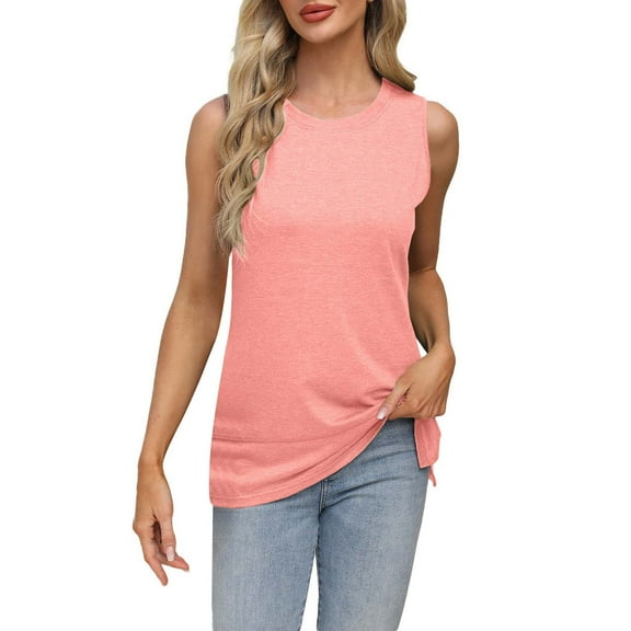 Lisingtool Tank Top Women Casual Soft Loose Spring Summer V Neck Sleeveless Tee Shirts Basic Trendy Outfits Clothes Pink