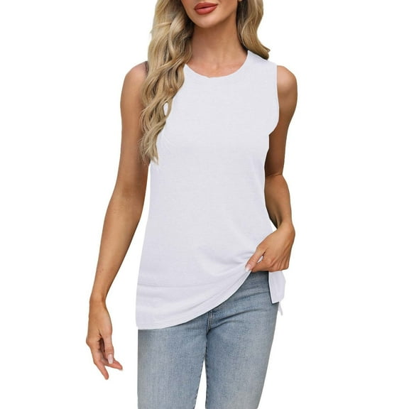 Lisingtool Tank Top Women Casual Soft Loose Spring Summer V Neck Sleeveless Tee Shirts Basic Trendy Outfits Clothes White