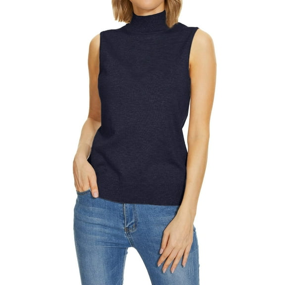 Lisingtool Tank Tops for Women Women Sleeveless Mock Neck Tops for Women Sweater Knit Turtleneck Soft Basic Vest Tank Lightweight Black Promotion Sale