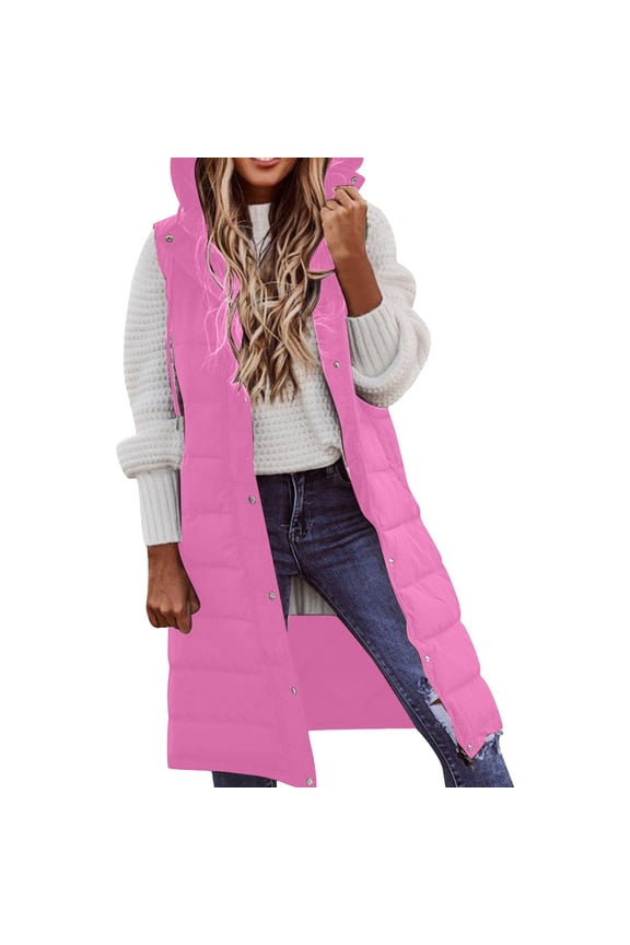 Tank Tops for Women Women's Long Winter Coat Vest with Hood Sleeveless Warm Down Coat with Pockets Quilted Vest Down Jacket Quilted Outdoor Jacket Hot Pink Promotion Sale