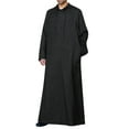 thumbnail image 1 of Lisingtool Tops Men's Casual Solid Hooded Robe Long Sleeve Button Pocket Jubba Thobe Long Sleeve Shirts for Men Black, 1 of 7
