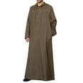 thumbnail image 1 of Lisingtool Tops Men's Casual Solid Hooded Robe Long Sleeve Button Pocket Jubba Thobe Long Sleeve Shirts for Men Brown, 1 of 7