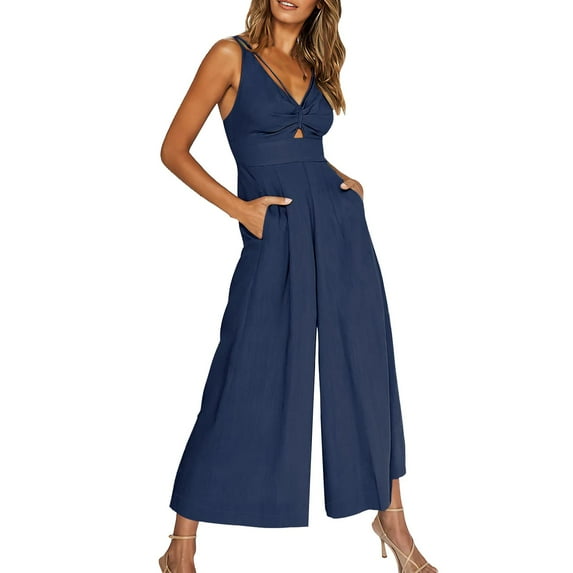 Lisingtool Womens Overalls Ladies Casual Jumpsuit Onesie Spaghetti Strap Loose Jumpsuit Overalls Pockets Summer Fashion Harem Jumpsuits for Women Dressy Blue1