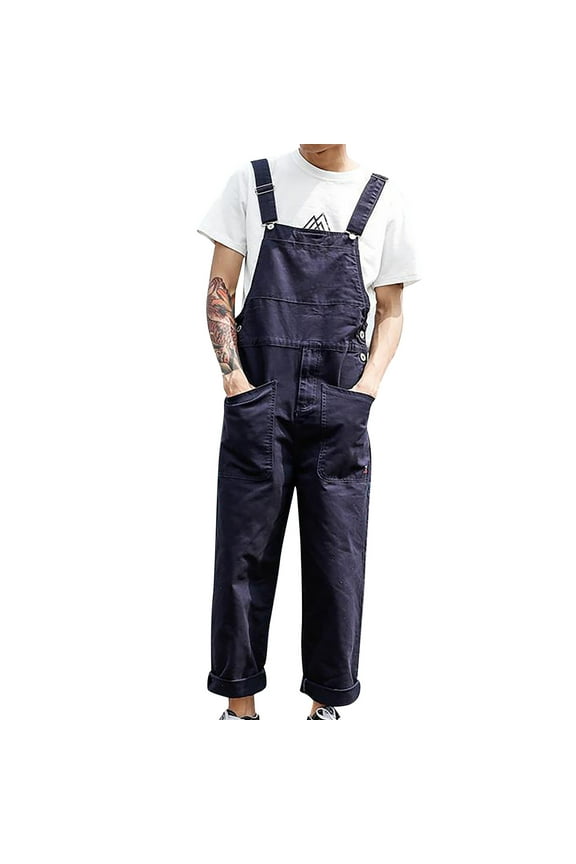 Wide Leg Sweatpants Men's Bib Overalls Fashion Relaxed Fit Casual Jumpsuit Cotton Lightweight Overalls with Pockets Men's Pants Black
