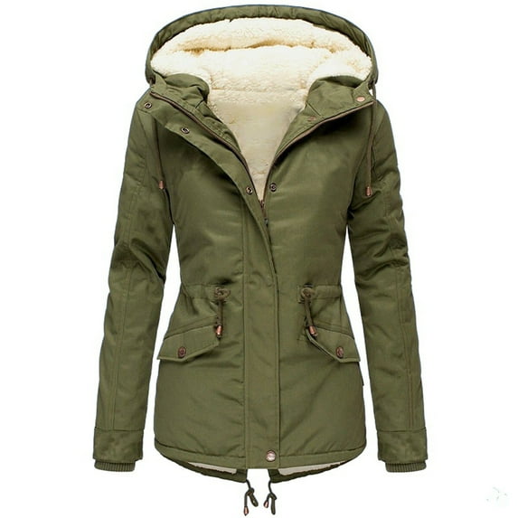 Lisingtool Winter Coats for Women Plus Size Winter Overcoat Women's Jacket Thick Outwear Lined Hooded Coat Warm Trench Women's Coat Women Tops Army Green