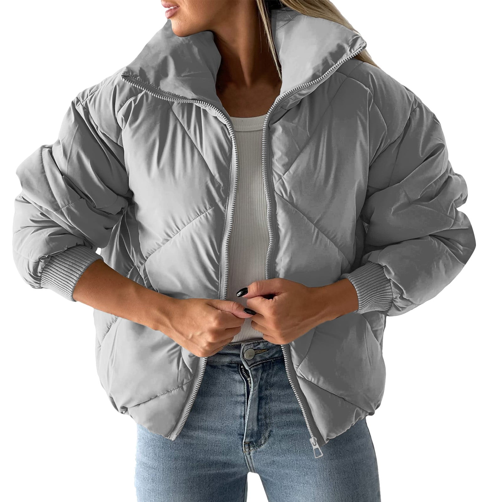 Lisingtool Vests for Women 2023 Women's Pockets Full Zip Long Sleeve  Quilted Jacket Short Bubble Vest Coats Puffer Vest Women Black